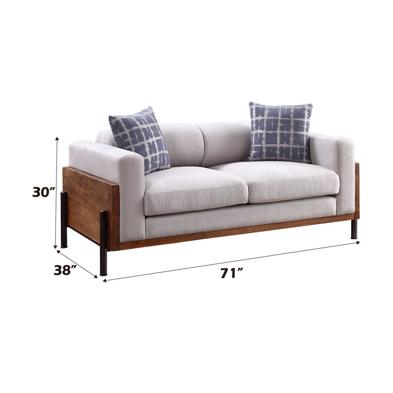 Causeuse en tissu et noyer avec 2 coussins décoratifs