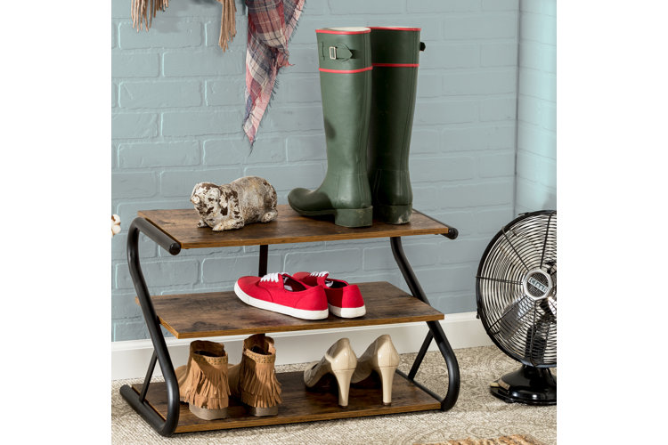 Rustic Z-Frame 3-Level 9 Pair Shoe Rack