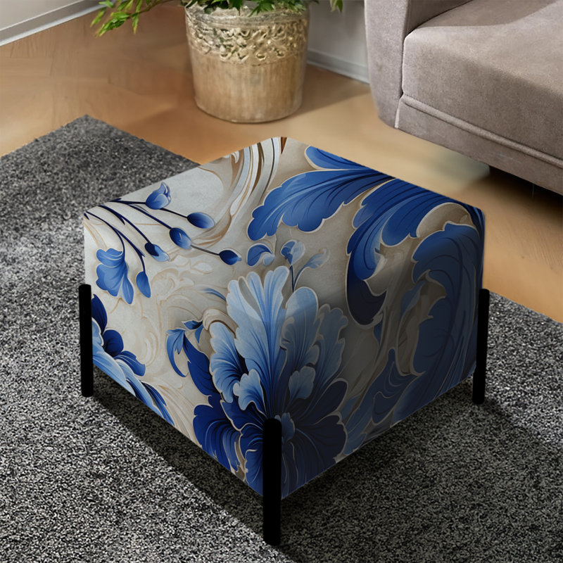 Majestic Cobalt Scrolls Victorian Motif II - Repose-pieds carré floral