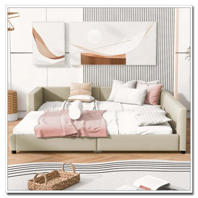 Upholstered Daybed, Mother & Child Bed, PU Leather