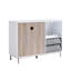 Vitrine en bois avec tiroir, pouvant accueillir 6 bouteilles de vin et verres, support de tiroir gris tacheté blanc et taupe foncé, support, design