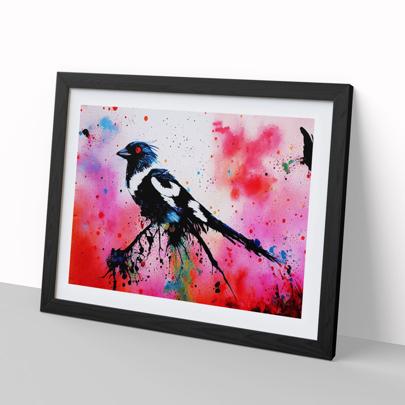 Magpie Bird Splash Vol.3 Abstract - Single Picture Frame Painting, 46cm H x 64cm W x 2cm D, Black