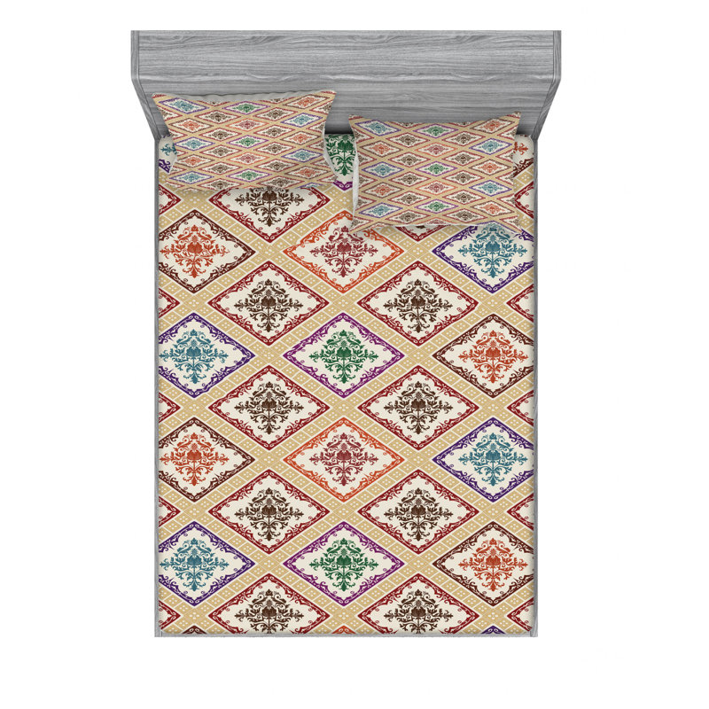 Microfiber Damask Sheet Set, Queen Sheet Set with Fitted Sheet