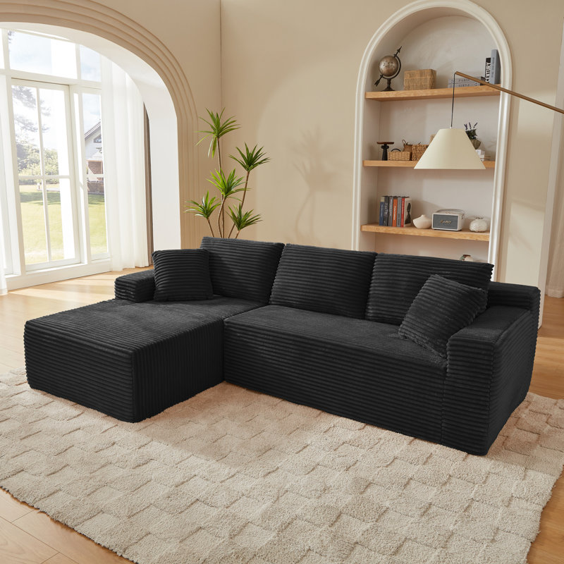 Canapé modulaire en L avec siège profond, sans assemblage requis, canapé-lit modulaire pour salon, chambre à coucher, appartement, noir
