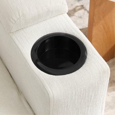 Fauteuil inclinable simple avec dossier réglable manuellement, port de charge USB sur le côté de l'accoudoir, support pour téléphone inclus, rangement des accoudoirs dissimulé et repose-pieds de rangement assorti