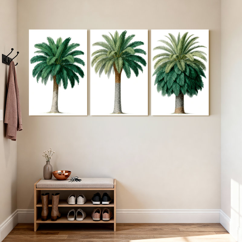 Palmiers, palmiers, verdure tropicale, ensemble de 3 reproductions d'art sur toile, H 24 po x l 48 po