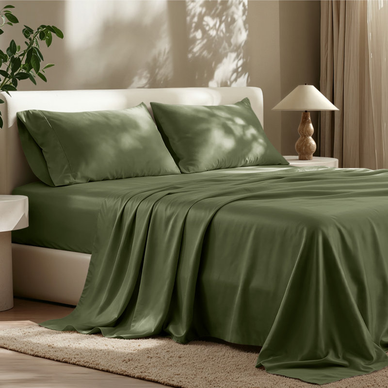 TENCEL Sateen Sheet Set, Queen Sheet Set with 2 Standard Pillowcases, Cypress