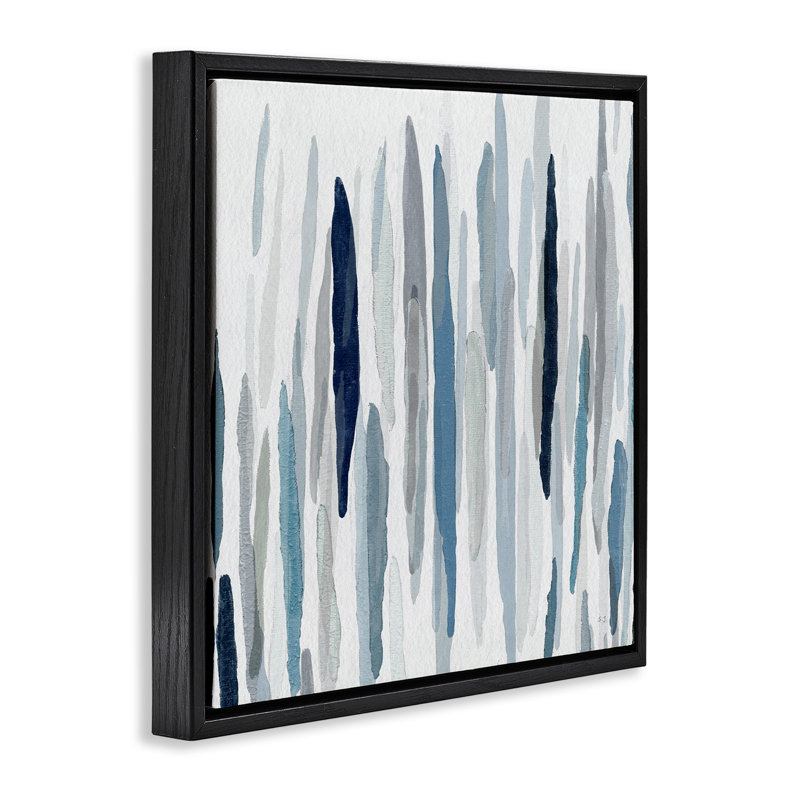Motifs de pluie abstraits, H 18 po x l 18 po, Cadre flottant noir de jais