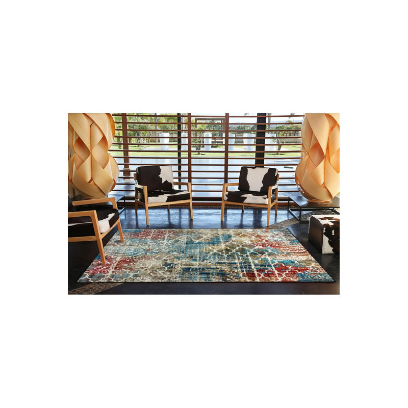Tapis tissé peint à motif traditionnel peint, Carré 3 pi 3 po