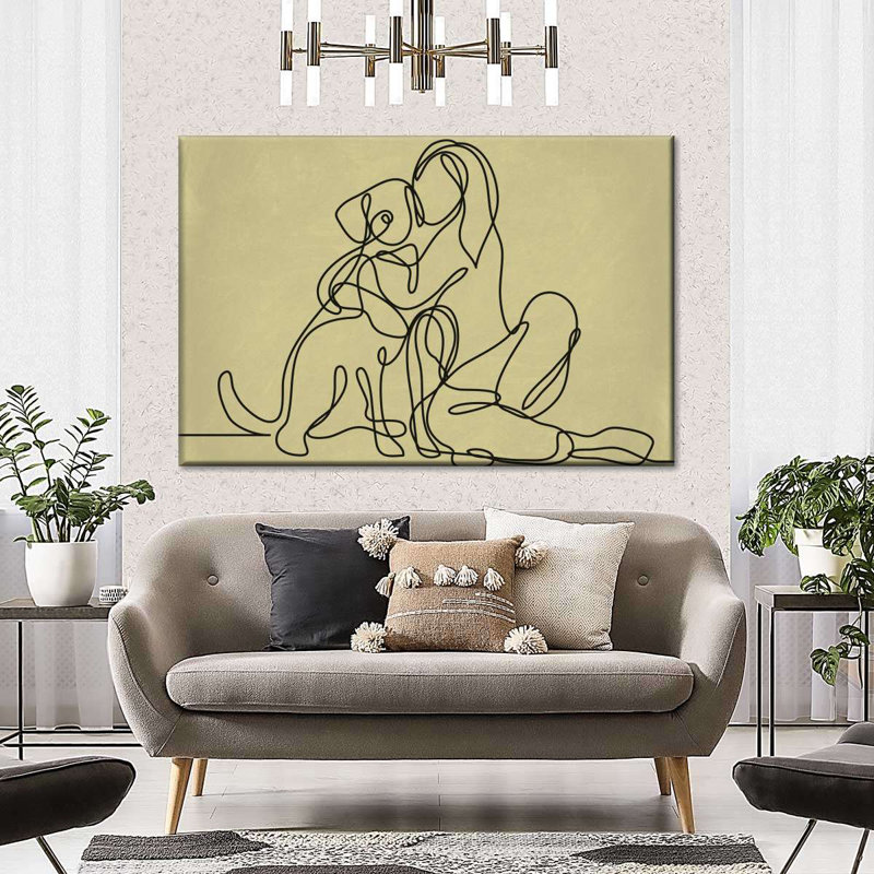 Femme aimant le chien, reproduction sur toile, H 20 po x l 30 po x P 1,25 po