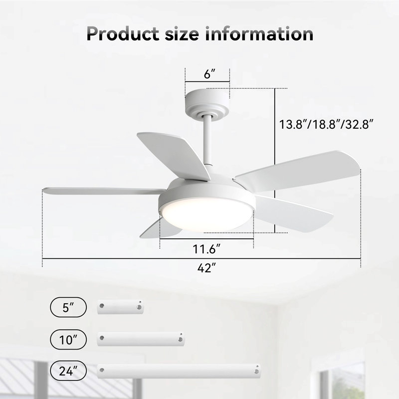 42 Inch Ceiling Fan With 22W Led Light And Remote Control Mdf Blades Reversible Dc Motor, White, White