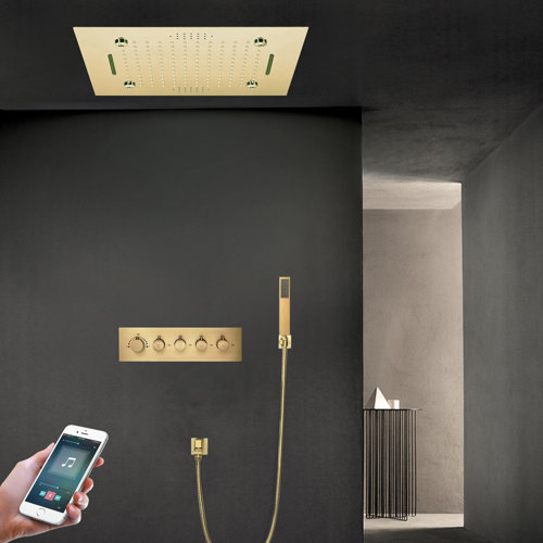 FontanaShowers Lecce Thermostatic Phone Controlled Brushed Gold Musical ...