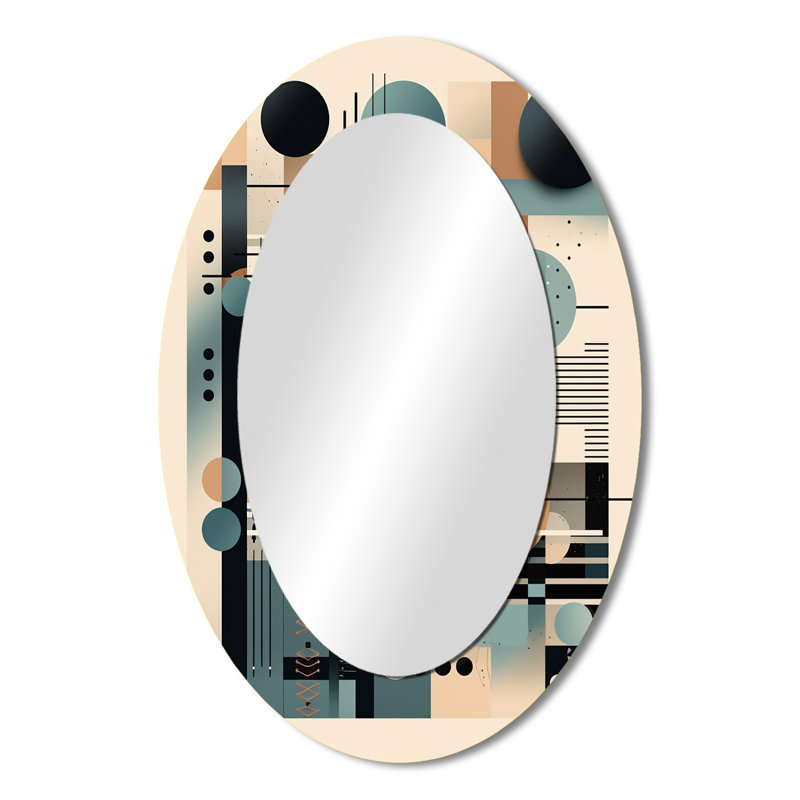 Blue And Black Symmetry In Motion II - Modern Oval Wall Mirror, 36" x 24"