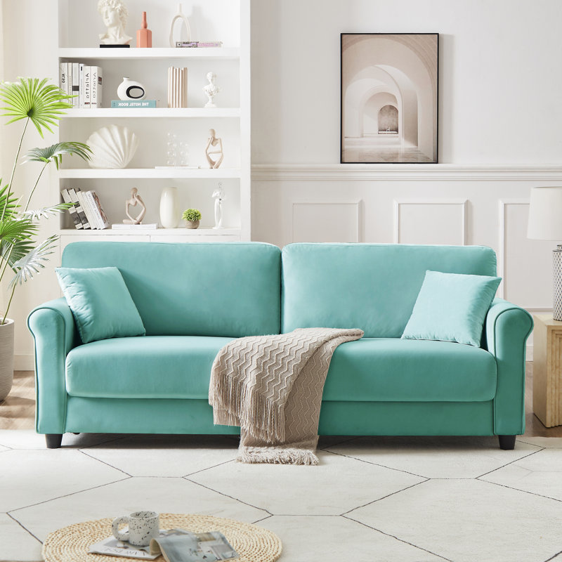82.48'' Velvet Sofa, Cyan