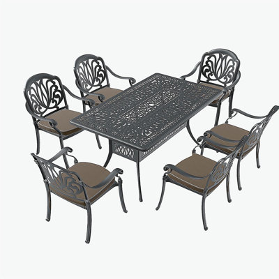 7-Piece Set Of Cast Aluminum Patio Furniture With Brown Cushions (same as:W1710S00488)