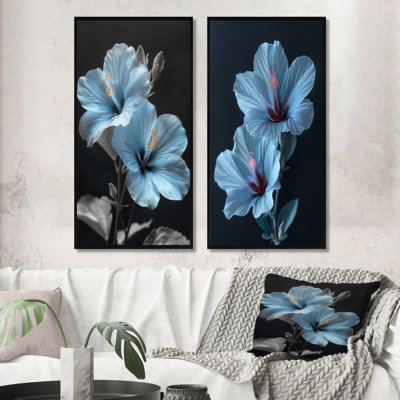 Blue Crystal Hibiscus Botanical Beauty III - Hibiscus Wall Art 2 Pieces Set