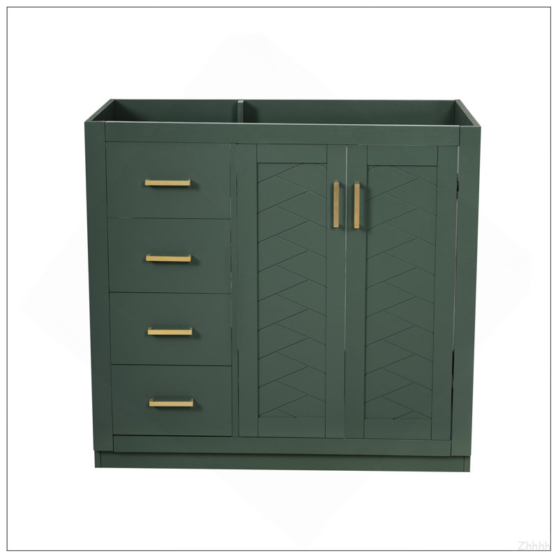 Meuble-lavabo de 36 po sans lavabo supérieur, armoire de rangement en bois massif, meuble-lavabo autoportant avec 3 tiroirs et portes à fermeture douce
