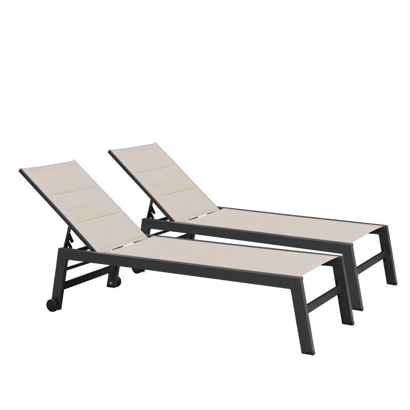 Chaise longue d'extérieur en métal avec table, Beige