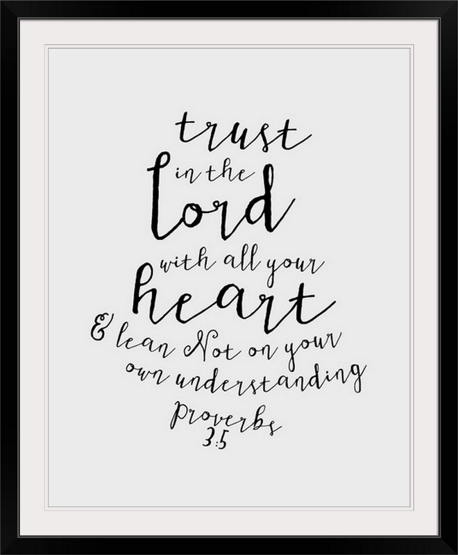«Proverbs 3: 5 - Scripture Art», art textuel, H 23 po x l 20 po x P 1 po, Cadre noir