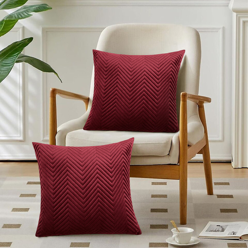 Embossed Velvet Cushion Cover (Pack of 2), Burgundy