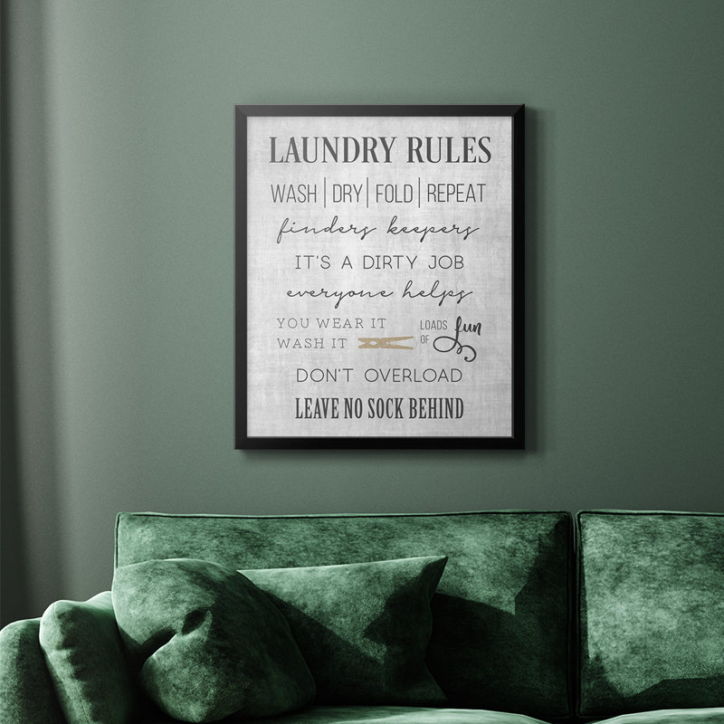 «Neutral Laundry Rules», toile encadrée de qualité supérieure - prête à être accrochée, Noir, H 24 po x l 20 po