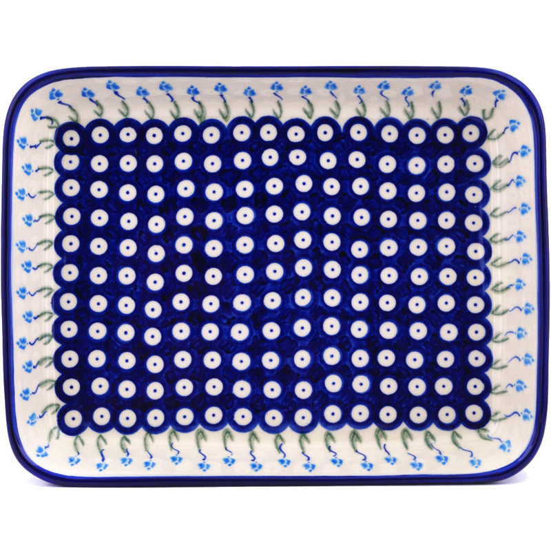 Polmedia Floral Peacock Rectangle Stoneware Baker Bakeware