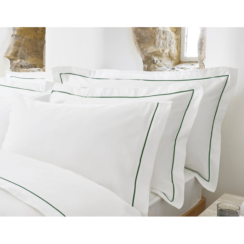 Premium 100% SateenPillowcase Pair, White/Green, King Pillowcase