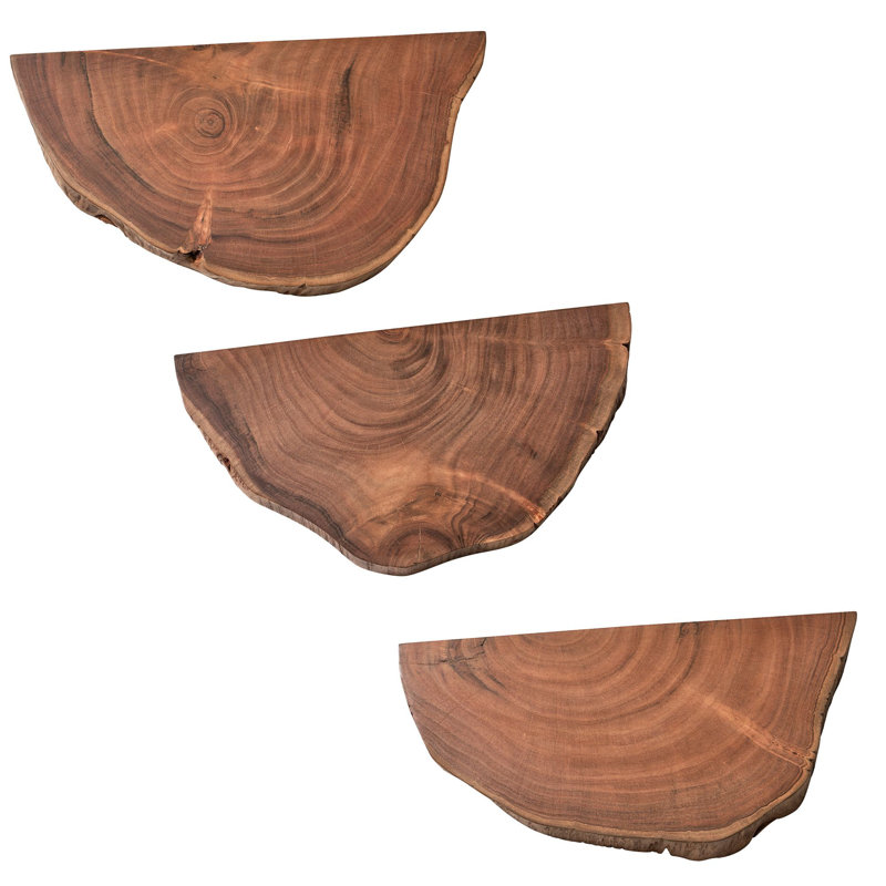 Creger 3 Piece Half Round Acacia Solid Wood Floating Shelf with Live Edge