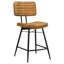 Style vintage - Inspiré de deux tabourets de bar rembourrés au charme rustique, avec sièges confortables, repose-pieds ergonomiques et structure en fer noir. Capitonnage à canaux, assises en cuir camel.