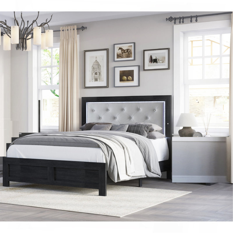 Mobilier de chambre à coucher 1Pc, Noir/gris, Grand lit