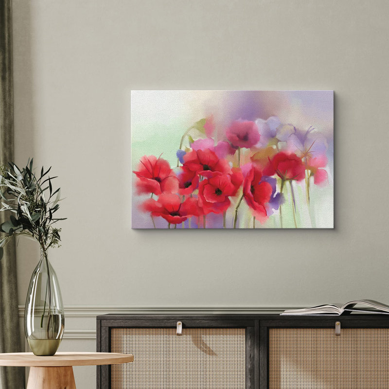 Flower Blossom «Watercolor Smudge Vibrant Red Daisy Field» sur, H 24 po x l 36 po