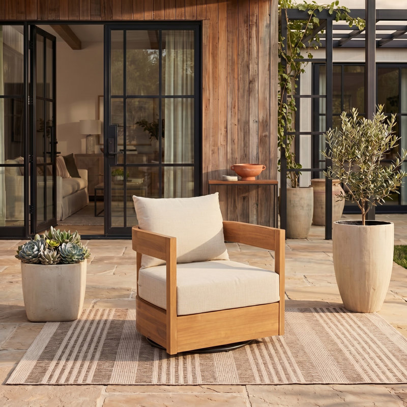 Burt Swivel Chair, Beige, Teak