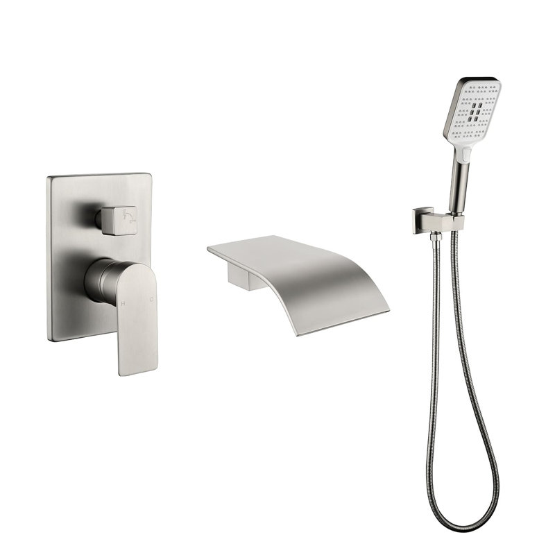 1 Handle Bathroom Waterfall Faucet with Diverter, Brushed Nickel