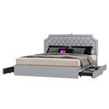 Tufted Upholstered Storage Bed With 4 Underbed Drawers & Charging Ports