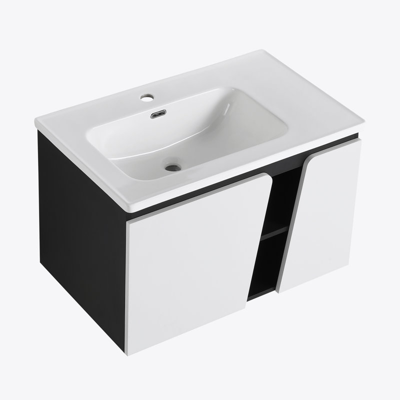 Meuble-lavabo mural flottant 32 po avec lavabo simple et porte d'armoire à fermeture en douceur 32 po
