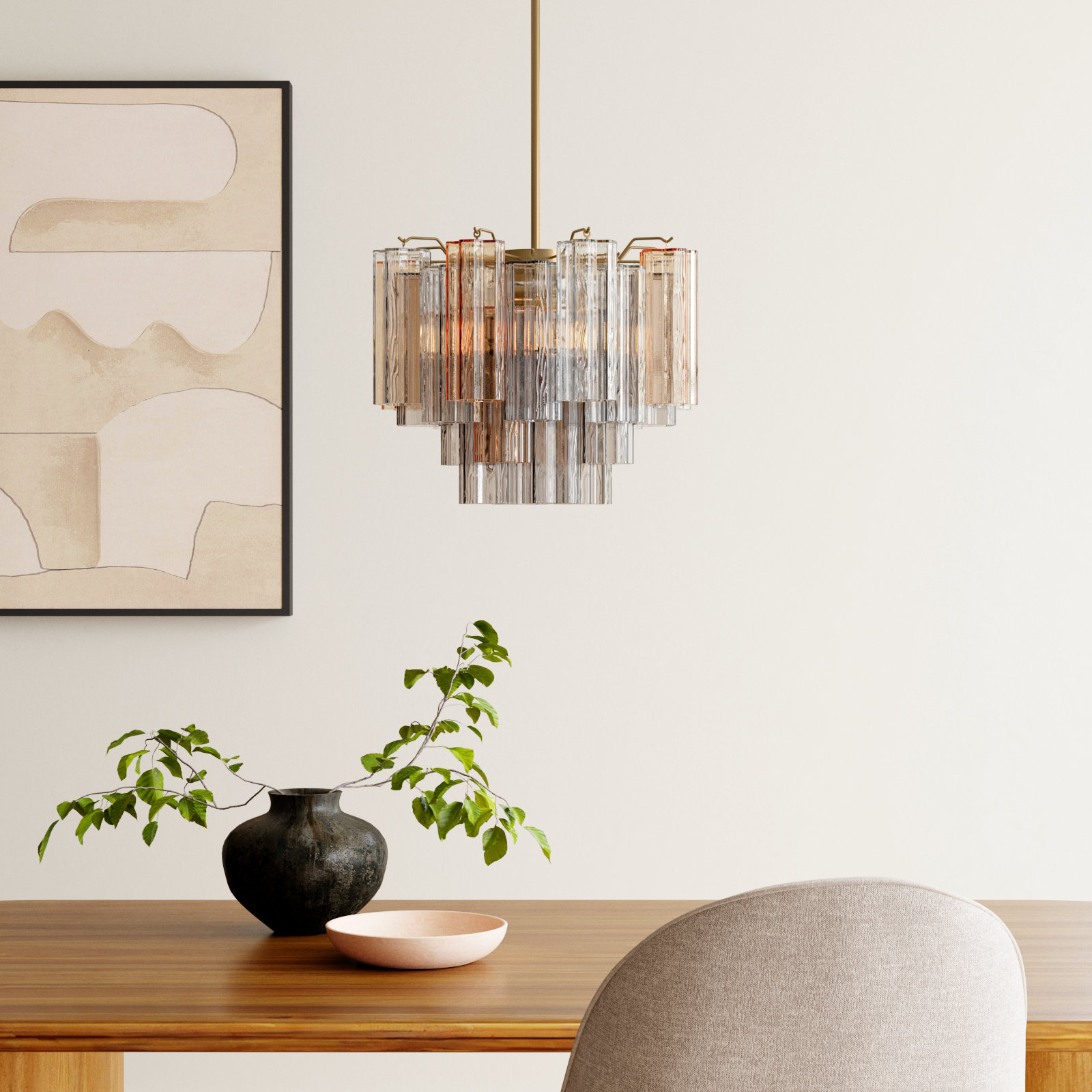 Wrightia Dimmable Tiered Chandelier, Aged Brass, 13.75" H x 17.75" W x 17.75" D, Gray/Yellow