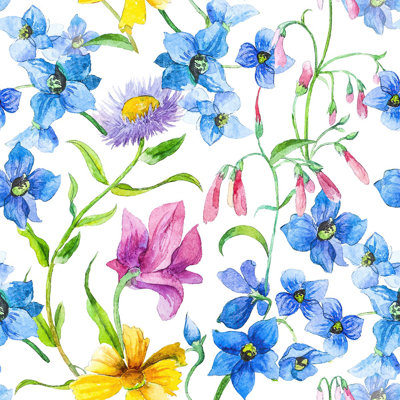 Panneau de papier peint fleurs bleues L 18,75 pi x l 25 po