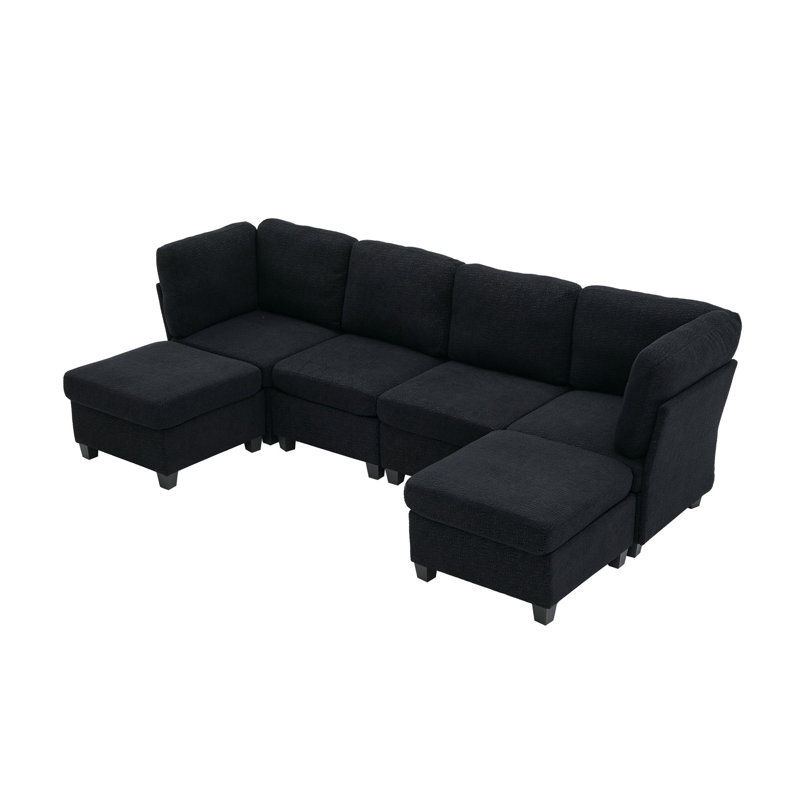 Canapé modulaire surdimensionné en U avec repose-pieds avec rangement, Polyester noir