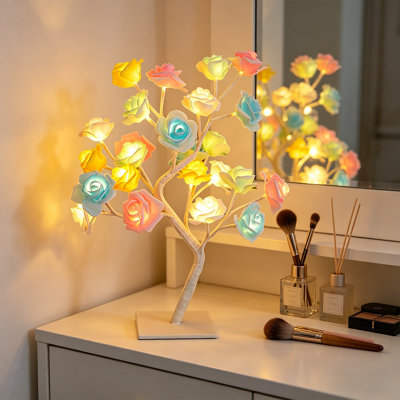  Fake Artificial Flowers for Home Decor Romantic LED Rose Tree Branch Lamp with USB Fake Flower Night Light for Bedroom Desk Ideal Gift for Birthday Festival Special Occasion