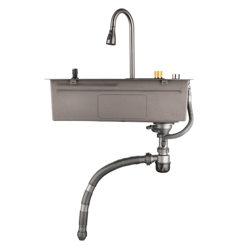 Bassin de cuisine en acier inoxydable 304 - Cascade de pluie volante avec quincaillerie de montage - Gris facile à installer