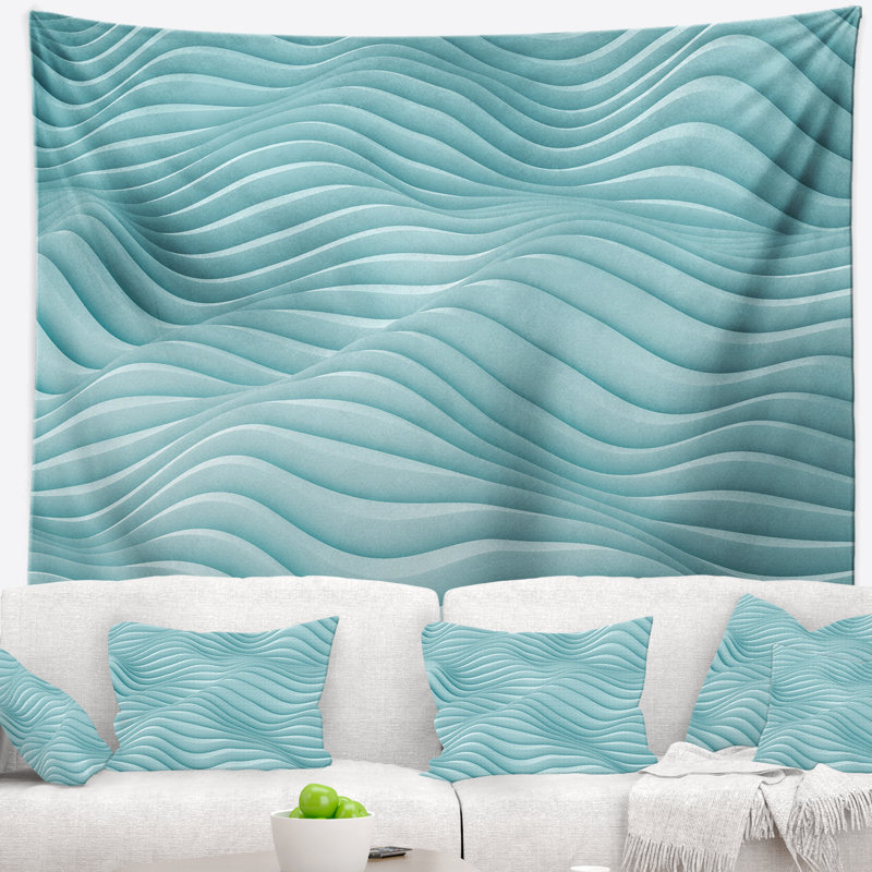 Tapisserie de vagues bleues fractales 3D, H 78 po x l 92 po