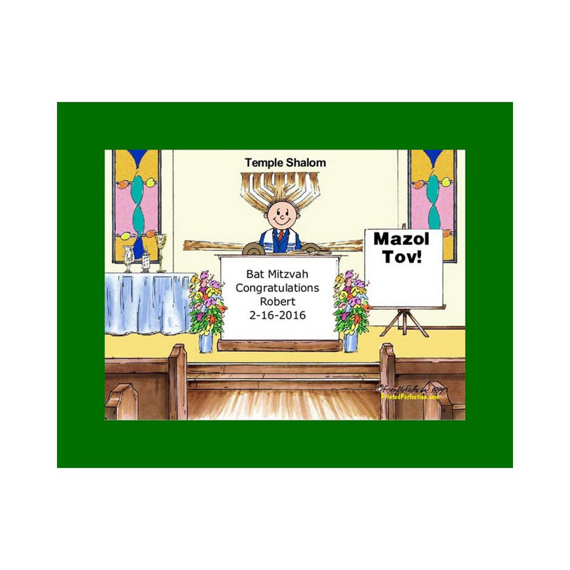 Personalized Bar Mitzvah Cartoon Caricature with a Mat, Ready to Frame, Yes