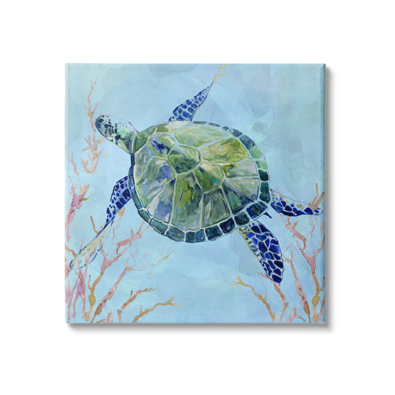 Art mural sur toile 18 "Tortue aquatique", Plaque de bois, H 24 po x l 24 po x P 1,5 po