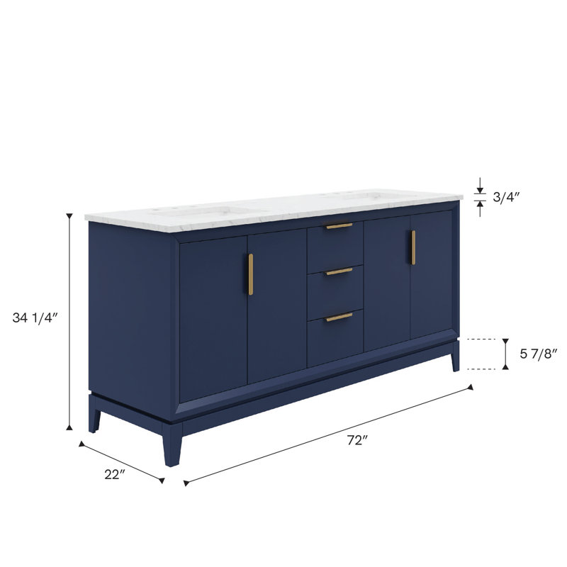 Elizabeth 72" Double Bathroom Vanity Set with Mirror, Waterfall, Monarch Blue