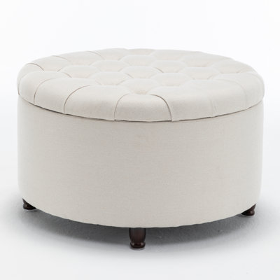 28" Round Storage Ottoman, Modern Tufted Footstool For Living Room, Brown by George Oliver