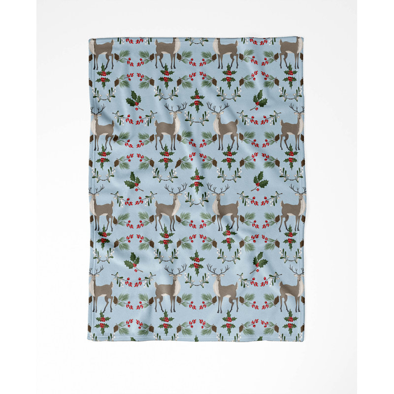 Jeté en velours Botanical Deer Holiday, Bleu, L 60 po x l 50 po