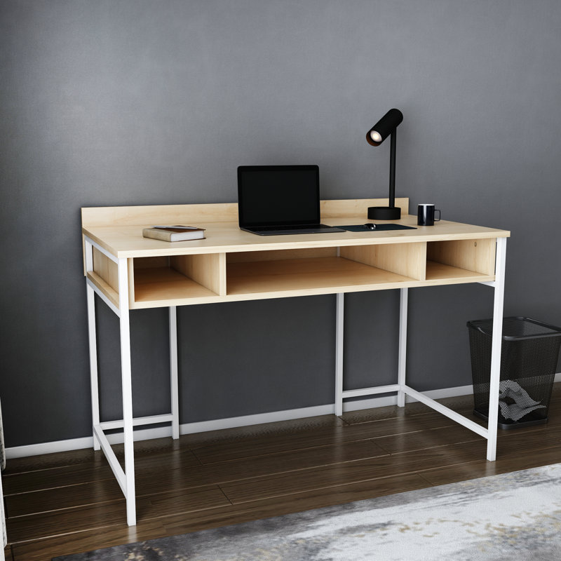 Alma Desk Metal Base Writing Desk, Oak/White