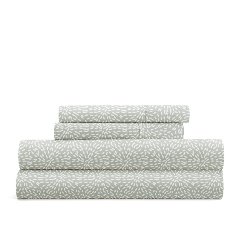 Green Floral Twin Microfiber Contour Sheet Set