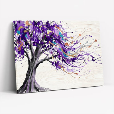 Purple Abstract Tree Canvas Wrapped Wall Art Oil Painting Print Set Of 1