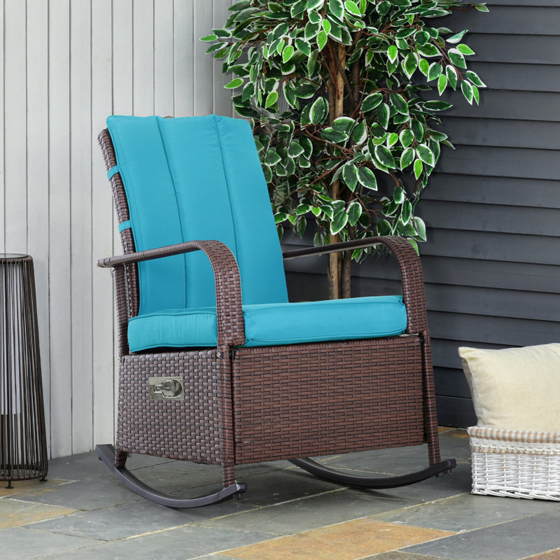 Chaise berçante d'extérieur en osier Jayovanni, Bleu